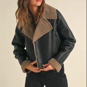 Women's Black and Tan Shearling Jacket